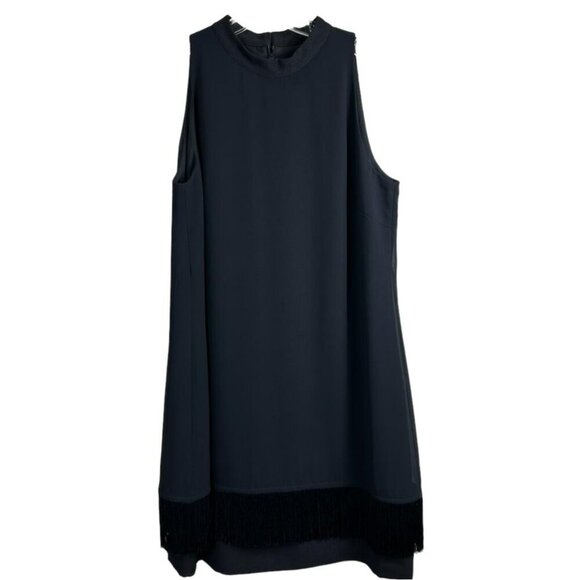 Karl Lagerfeld Paris Black Sleeveless Fringe Hem Shift Dress Size 12‎  NWOT - Picture 1 of 14